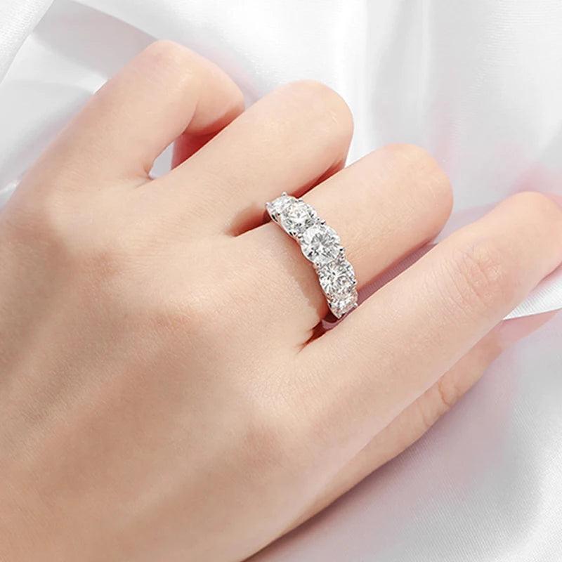 Anéis de Moissanite de Todos os 3.6CT Banhados a Ouro 18k da Smyoue para Mulheres, 5 Pedras de Diamante Cintilantes, Aliança de Casamento em Prata Esterlina S925, Joias GRA - Cardino