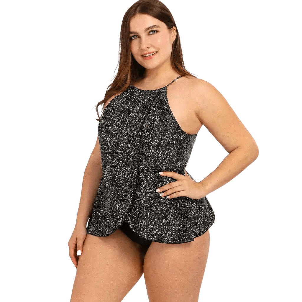 Biquíni Tankini Cinza de Bolinhas com Costas Nuas - Janelaila Moda