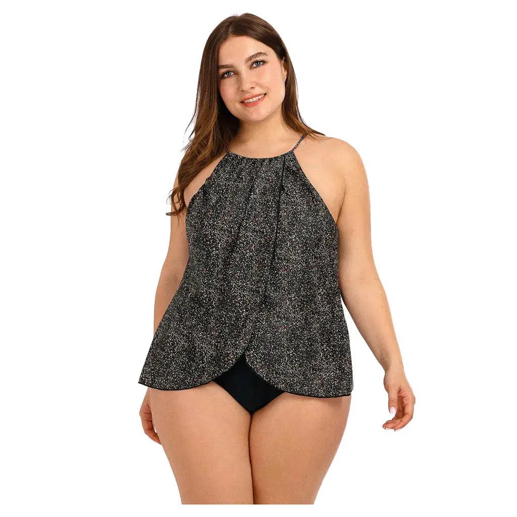 Biquíni Tankini Cinza de Bolinhas com Costas Nuas - Janelaila Moda