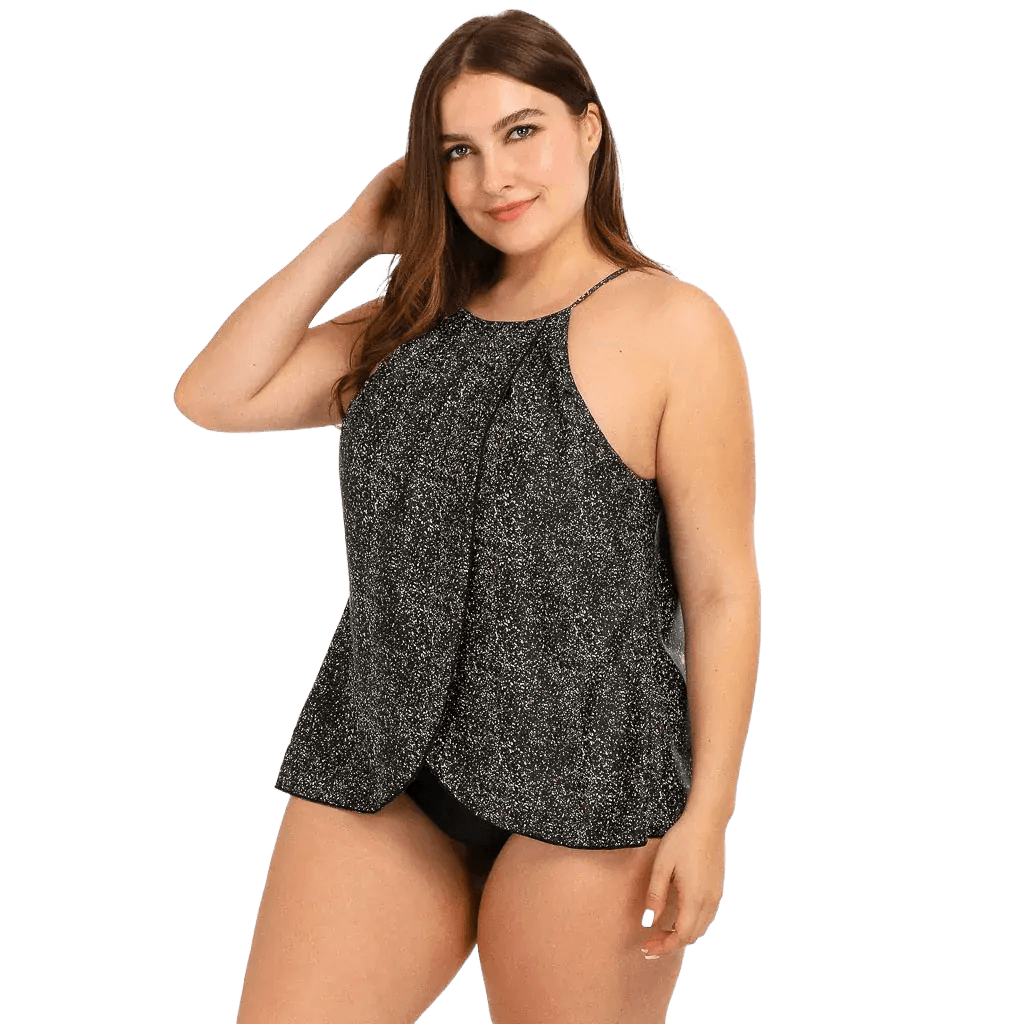 Biquíni Tankini Cinza de Bolinhas com Costas Nuas - Janelaila Moda