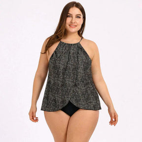 Biquíni Tankini Cinza de Bolinhas com Costas Nuas - Janelaila Moda