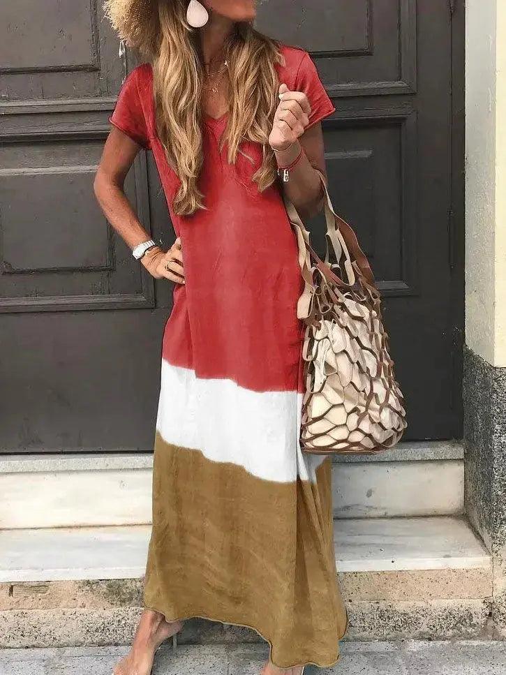 Vestido Decote em V Mangas Curtas para o Verão - Janelaila Moda